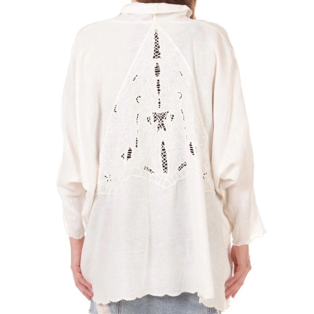 Free People Cool Nights Crochet Cardigan Ivory Sm